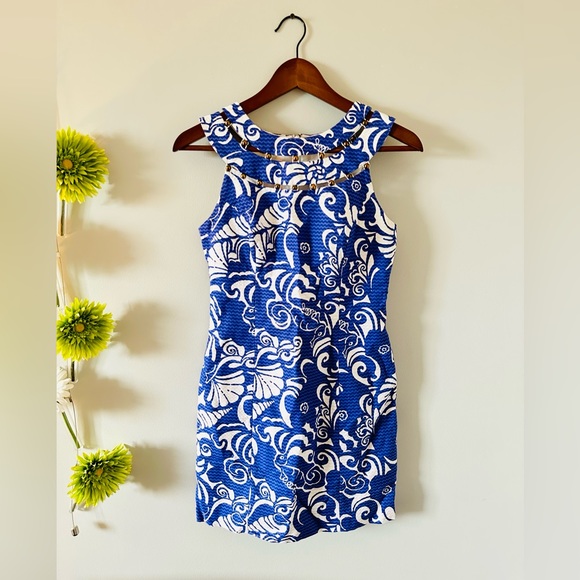 Lilly Pulitzer | Blue Tide Pools Beaded Shift Dress - Picture 12 of 15